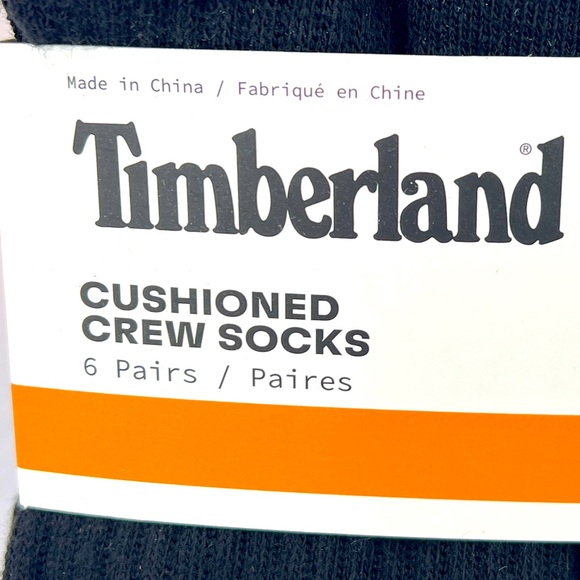 TIMBERLAND, CUSHIONED CREW SOCKS, SIX PAIRS, MEN’S BLACK WITH ORANGE LOGO - Picture 6 of 16